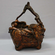 Japanese bamboo flower arranging basket with root handle 08d